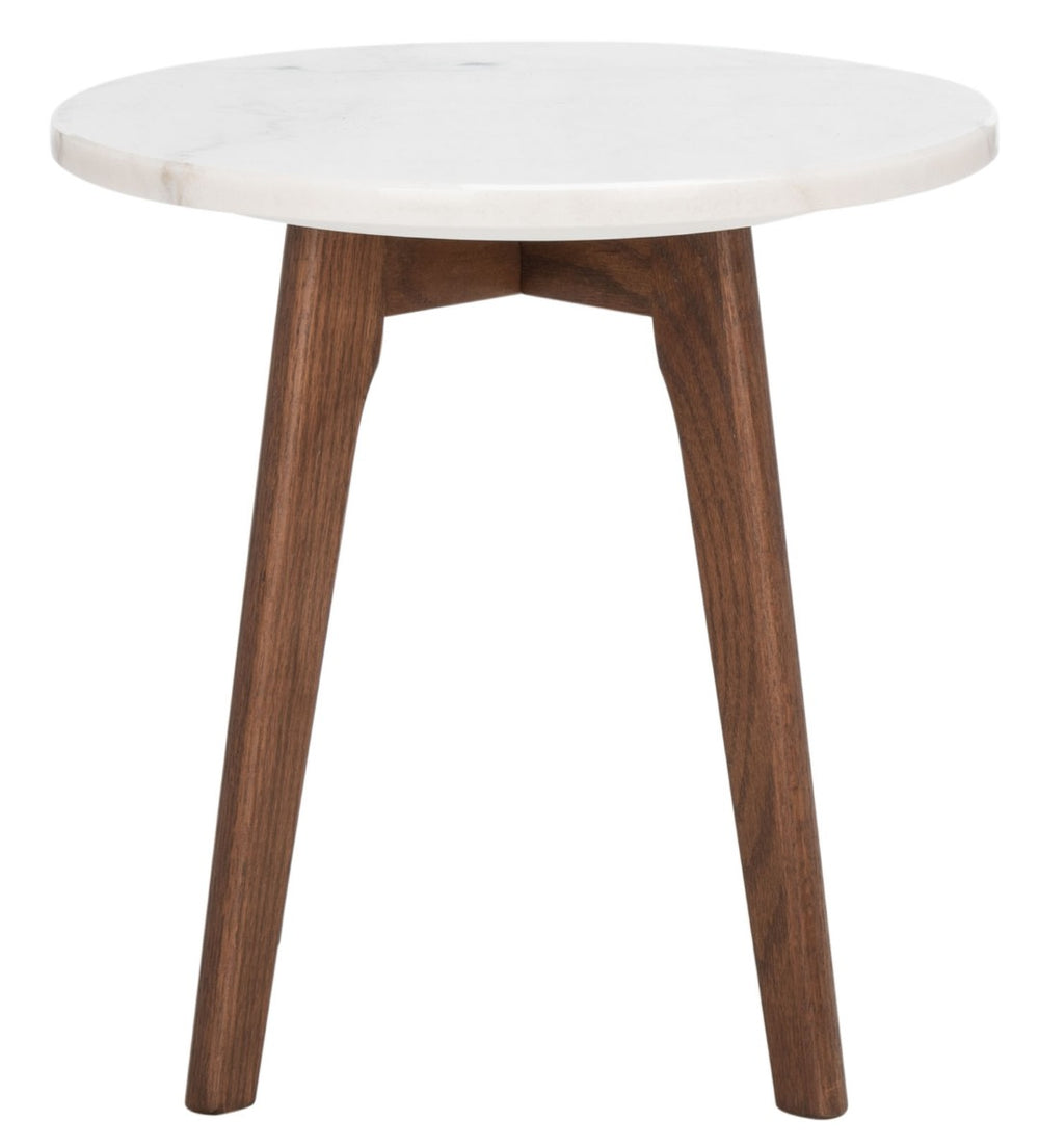 Safavieh Marini Round Marble End Table – Chic Mid-Century Accent With Walnut Base, Perfect For Any Space! ACC8100A