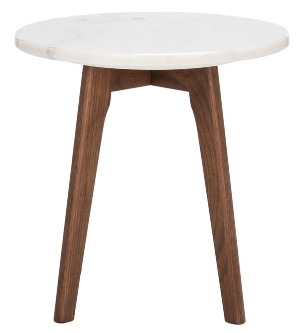 Safavieh Marini Round Marble End Table – Chic Mid-Century Accent With Walnut Base, Perfect For Any Space! ACC8100A