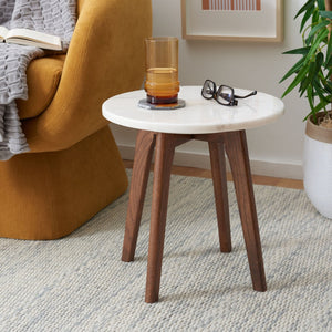 Safavieh Marini Round Marble End Table – Chic Mid-Century Accent With Walnut Base, Perfect For Any Space! ACC8100A