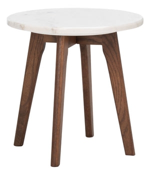 Safavieh Marini Round Marble End Table – Chic Mid-Century Accent With Walnut Base, Perfect For Any Space! ACC8100A