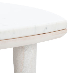 Safavieh Lara Marble Side Table - Elegant White Marble Top With Acacia Wood Legs For Modern Farmhouse Style ACC9000B