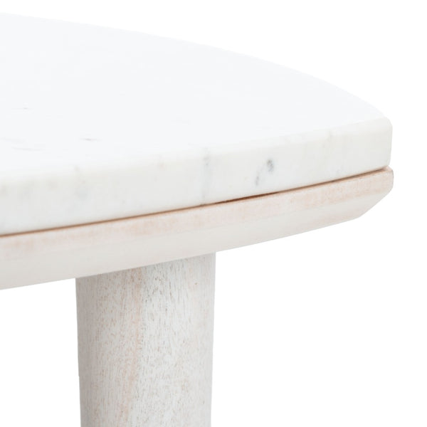 Safavieh Lara Marble Side Table - Elegant White Marble Top With Acacia Wood Legs For Modern Farmhouse Style ACC9000B