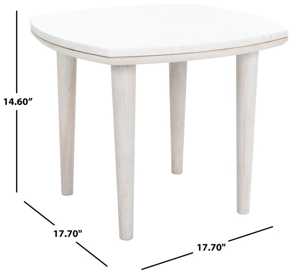 Safavieh Lara Marble Side Table - Elegant White Marble Top With Acacia Wood Legs For Modern Farmhouse Style ACC9000B