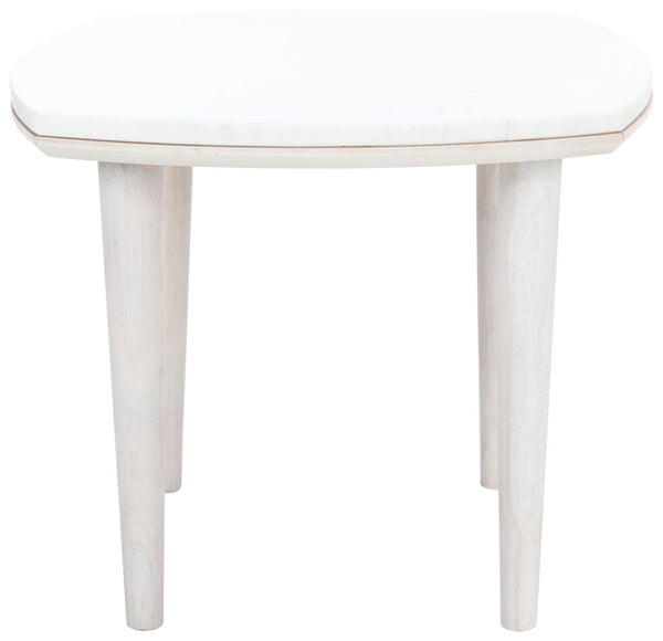 Safavieh Lara Marble Side Table - Elegant White Marble Top With Acacia Wood Legs For Modern Farmhouse Style ACC9000B