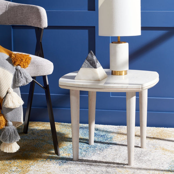 Safavieh Lara Marble Side Table - Elegant White Marble Top With Acacia Wood Legs For Modern Farmhouse Style ACC9000B