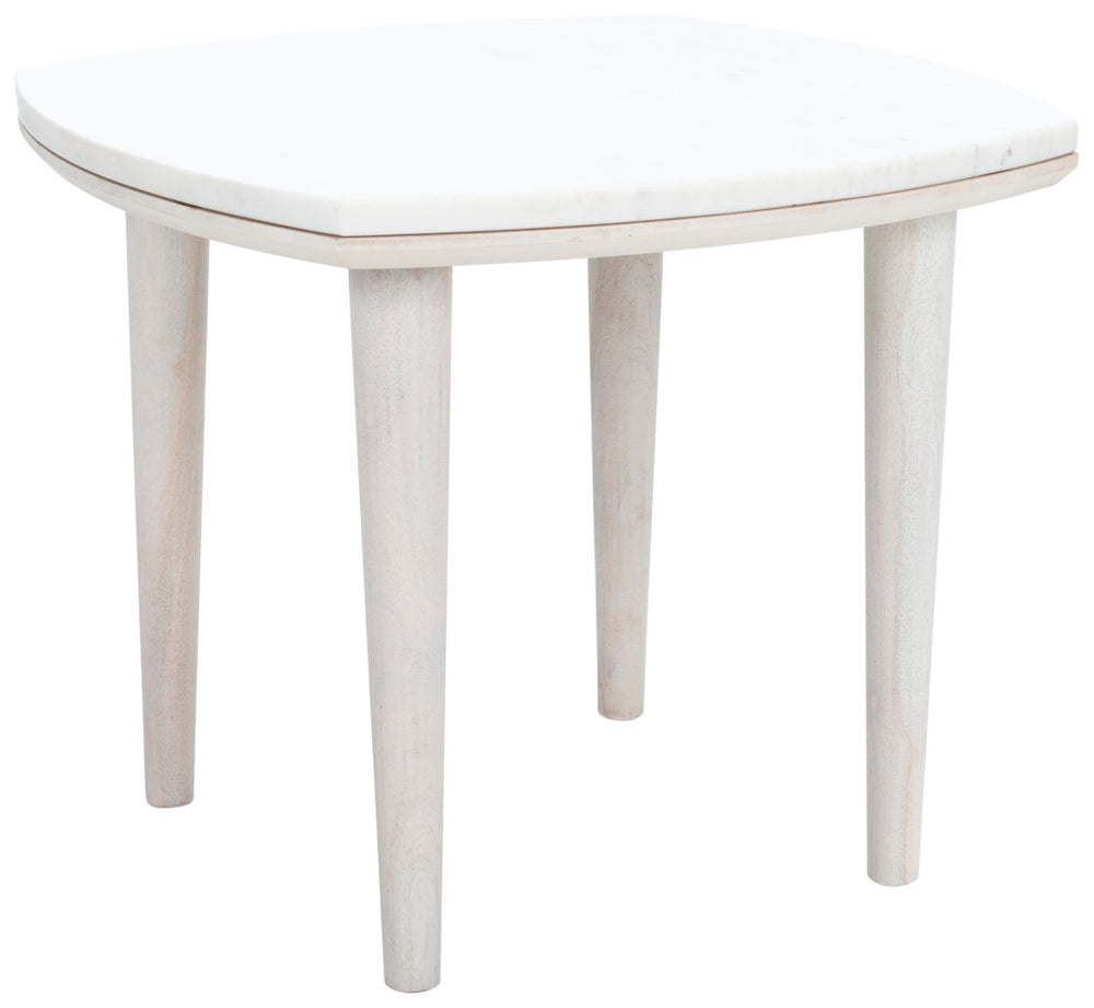 Safavieh Lara Marble Side Table - Elegant White Marble Top With Acacia Wood Legs For Modern Farmhouse Style ACC9000B