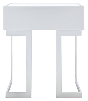 Safavieh Lilo Mirrored Accent Table With Drawer - Glamorous Silver Finish & Greek Key Legs For Stylish Decor ACC9700A
