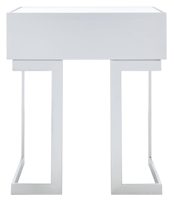 Safavieh Lilo Mirrored Accent Table With Drawer - Glamorous Silver Finish & Greek Key Legs For Stylish Decor ACC9700A