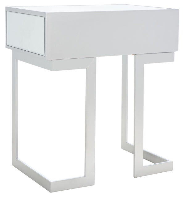 Safavieh Lilo Mirrored Accent Table With Drawer - Glamorous Silver Finish & Greek Key Legs For Stylish Decor ACC9700A