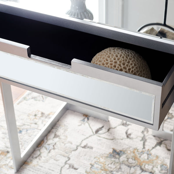 Safavieh Lilo Mirrored Accent Table With Drawer - Glamorous Silver Finish & Greek Key Legs For Stylish Decor ACC9700A
