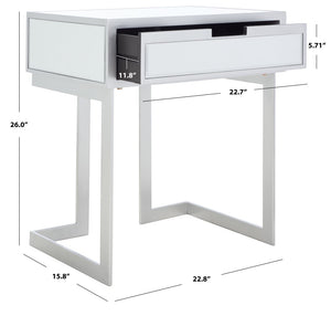 Safavieh Lilo Mirrored Accent Table With Drawer - Glamorous Silver Finish & Greek Key Legs For Stylish Decor ACC9700A