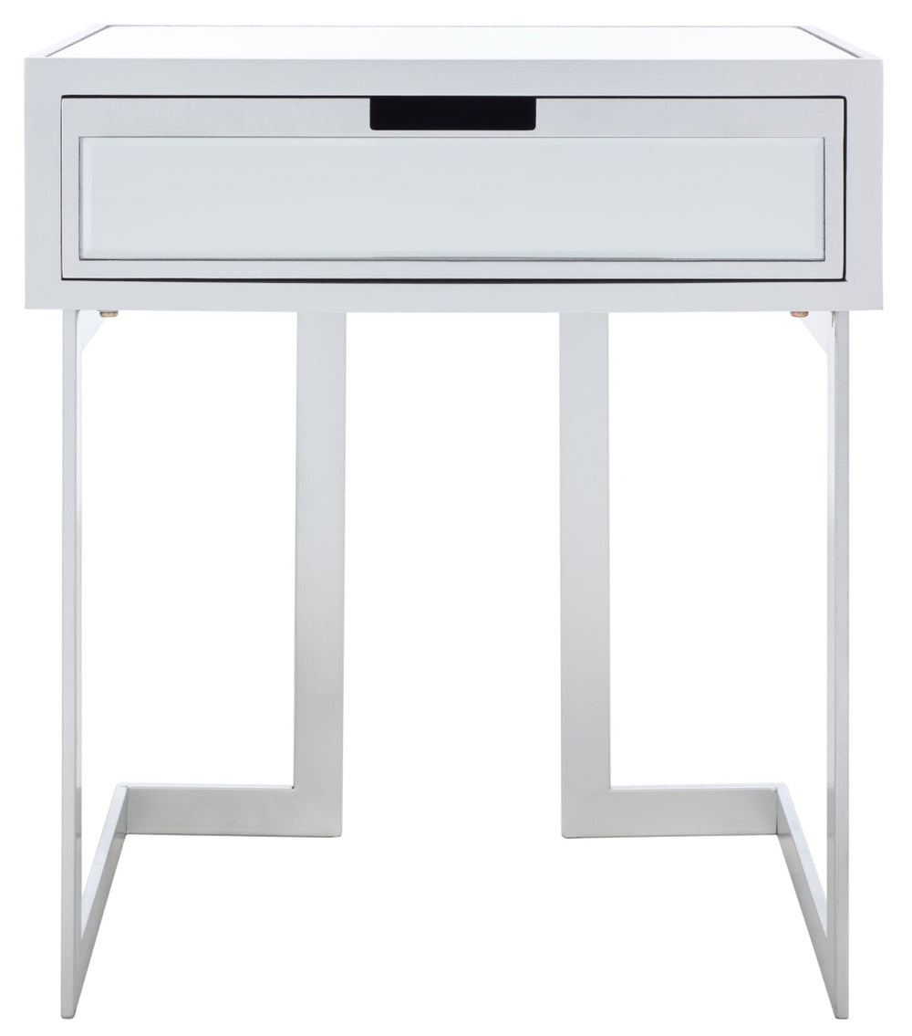 Safavieh Lilo Mirrored Accent Table With Drawer - Glamorous Silver Finish & Greek Key Legs For Stylish Decor ACC9700A