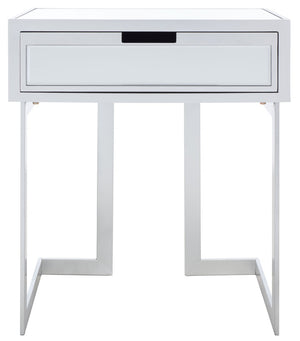 Safavieh Lilo Mirrored Accent Table With Drawer - Glamorous Silver Finish & Greek Key Legs For Stylish Decor ACC9700A