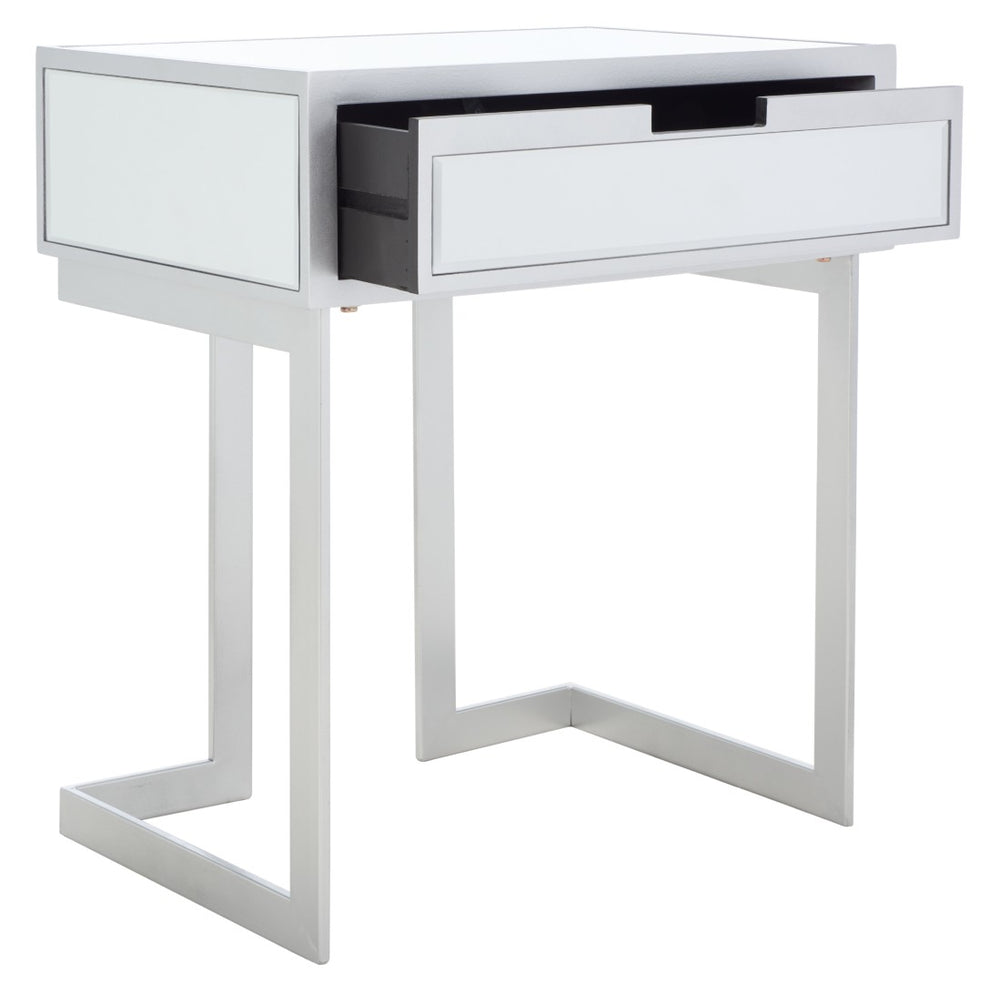 Safavieh Lilo Mirrored Accent Table With Drawer - Glamorous Silver Finish & Greek Key Legs For Stylish Decor ACC9700A