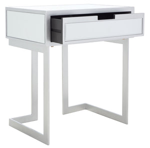 Safavieh Lilo Mirrored Accent Table With Drawer - Glamorous Silver Finish & Greek Key Legs For Stylish Decor ACC9700A