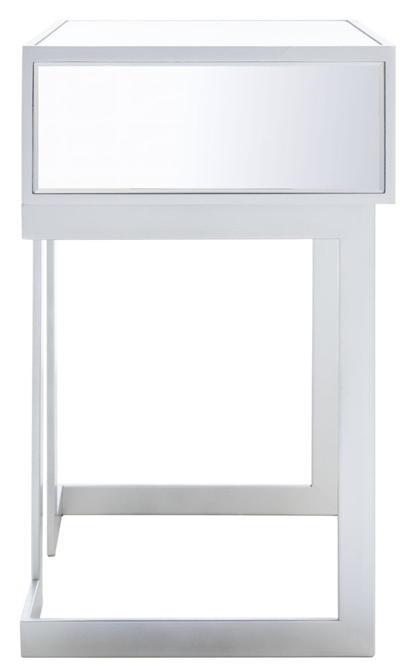 Safavieh Lilo Mirrored Accent Table With Drawer - Glamorous Silver Finish & Greek Key Legs For Stylish Decor ACC9700A