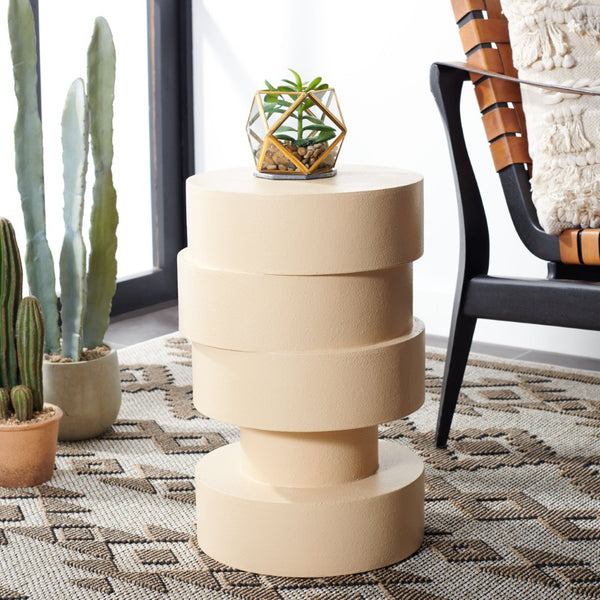 Safavieh Tyce Sculptural Accent Table - Modern Stacked Round-Disc Design For Versatile Living Space Decor Cream ACC9707B