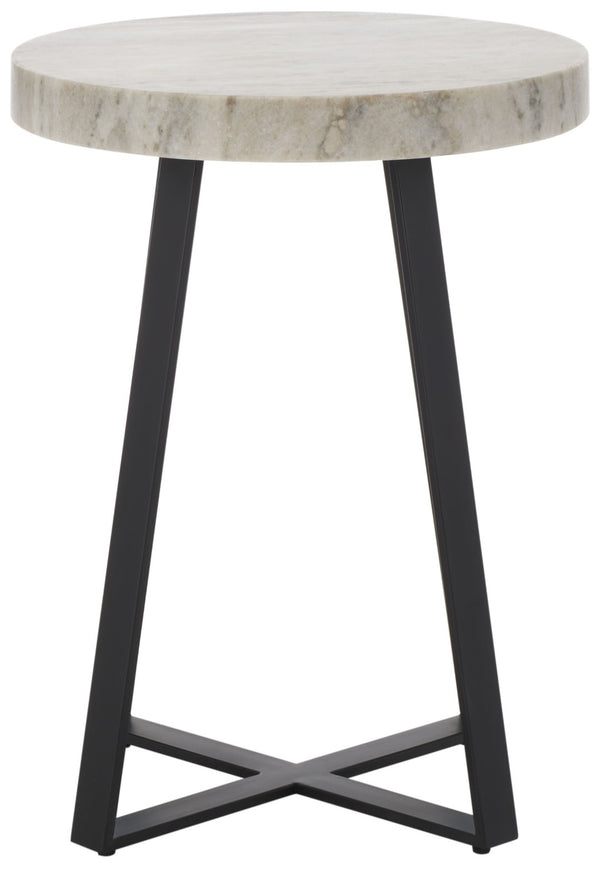 Safavieh Guenon Round Accent Table - Stylish Modern Design With Sleek Tapered Legs For Elegant Living Spaces Sand Brown Marble / Black ACC9801B