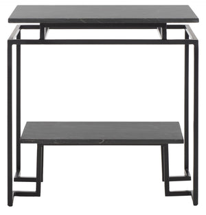 Safavieh Guernica 1 Shelf Rectangle Accent Table XII23 Marquine Black Marble / Black Metal ACC9802A