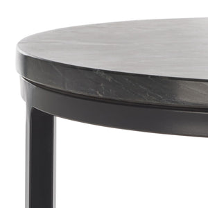 Safavieh Gunther Modern Round Accent Table With Luxurious Marble Top And Sleek Metal Base For Any Space Marquine Black Marble / Black ACC9803A