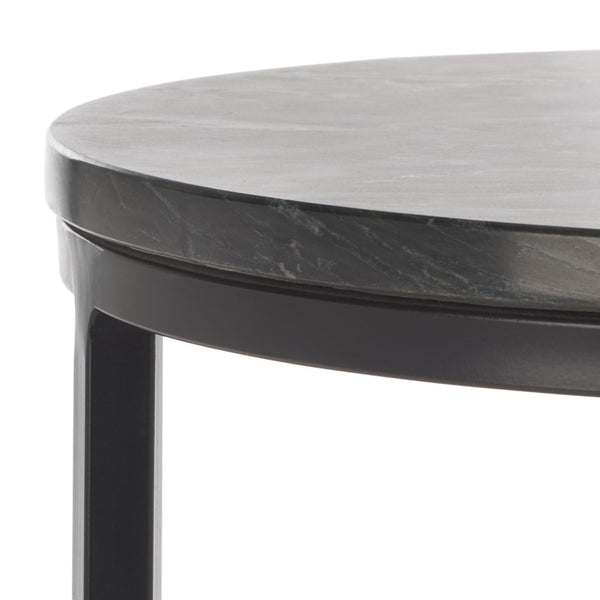 Safavieh Gunther Modern Round Accent Table With Luxurious Marble Top And Sleek Metal Base For Any Space Marquine Black Marble / Black ACC9803A
