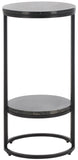 Safavieh Gunther 1 Shelf Round Accent Table XII23 Marquine Black Marble / Black Metal ACC9803A