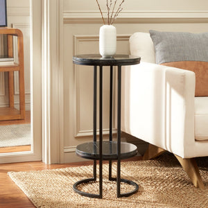 Safavieh Gunther Modern Round Accent Table With Luxurious Marble Top And Sleek Metal Base For Any Space Marquine Black Marble / Black ACC9803A