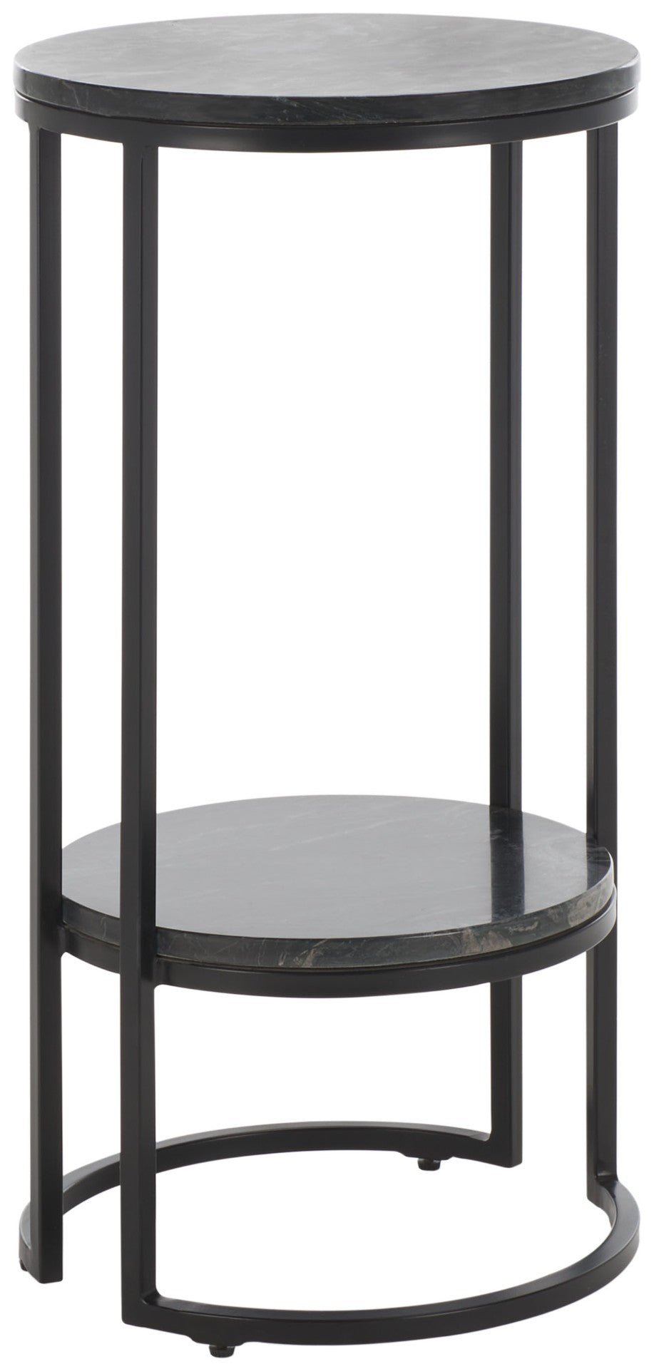 Safavieh Gunther Modern Round Accent Table With Luxurious Marble Top And Sleek Metal Base For Any Space Marquine Black Marble / Black ACC9803A