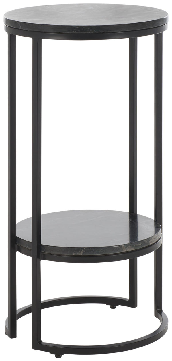 Safavieh Gunther Modern Round Accent Table With Luxurious Marble Top And Sleek Metal Base For Any Space Marquine Black Marble / Black ACC9803A
