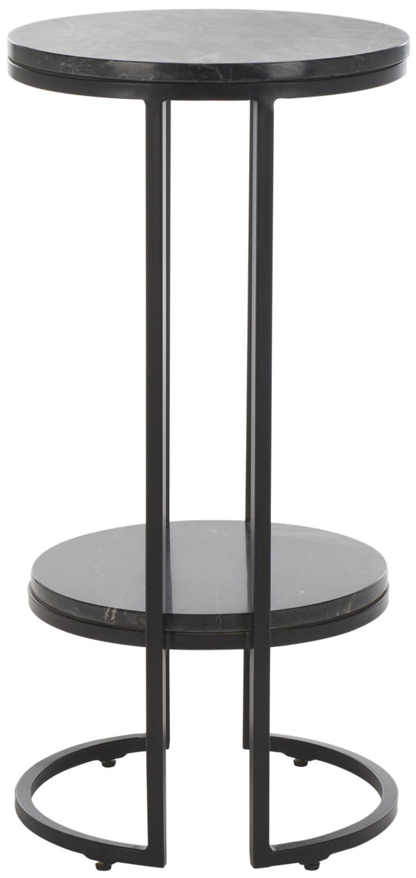 Safavieh Gunther Modern Round Accent Table With Luxurious Marble Top And Sleek Metal Base For Any Space Marquine Black Marble / Black ACC9803A