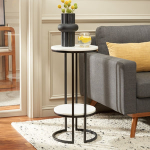 Safavieh Gunther Modern Round Accent Table With Luxurious Marble Top And Sleek Metal Base For Any Space White Marble / Black ACC9803B