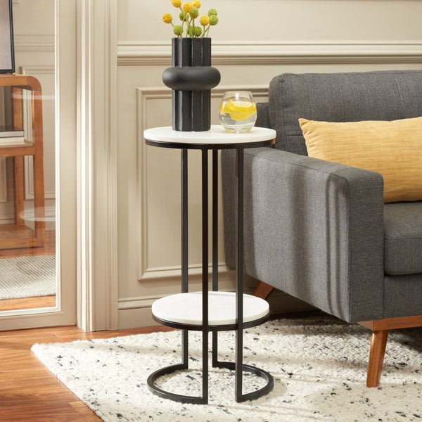 Safavieh Gunther Modern Round Accent Table With Luxurious Marble Top And Sleek Metal Base For Any Space White Marble / Black ACC9803B
