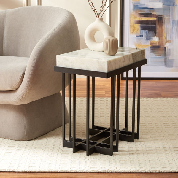Safavieh Gustaf Modern Architectural Accent Table - Sand Brown Marble & Black Metal For Chic Spaces ACC9804A
