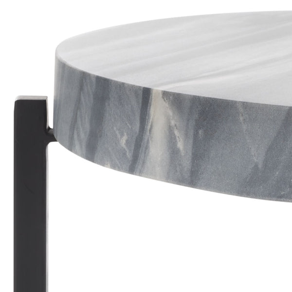 Safavieh Gustavia Round Accent Table - Modern Grey Marble Top With Sleek Black Metal Base For Stylish Decor ACC9805A