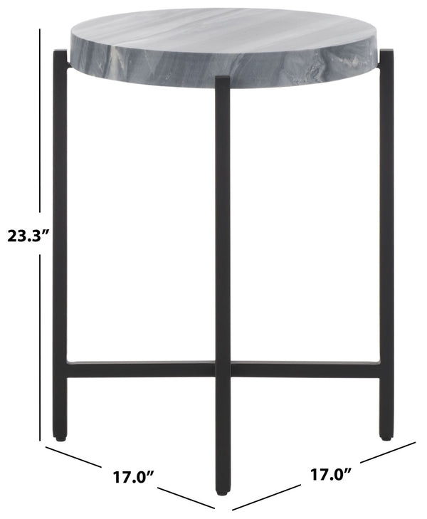 Safavieh Gustavia Round Accent Table - Modern Grey Marble Top With Sleek Black Metal Base For Stylish Decor ACC9805A