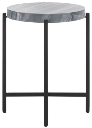 Safavieh Gustavia Round Accent Table - Modern Grey Marble Top With Sleek Black Metal Base For Stylish Decor ACC9805A