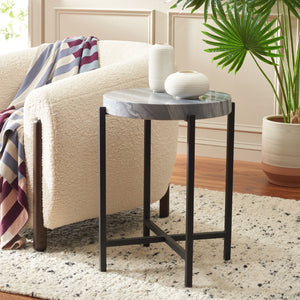 Safavieh Gustavia Round Accent Table - Modern Grey Marble Top With Sleek Black Metal Base For Stylish Decor ACC9805A