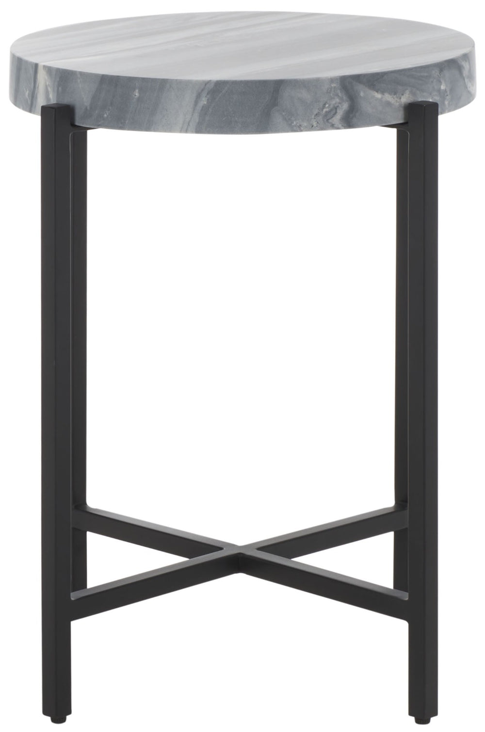 Safavieh Gustavia Round Accent Table - Modern Grey Marble Top With Sleek Black Metal Base For Stylish Decor ACC9805A