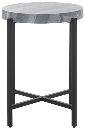 Safavieh Gustavia Round Accent Table - Modern Grey Marble Top With Sleek Black Metal Base For Stylish Decor ACC9805A