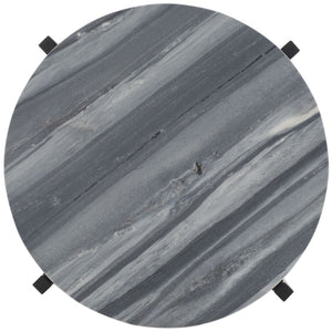 Safavieh Gustavia Round Accent Table - Modern Grey Marble Top With Sleek Black Metal Base For Stylish Decor ACC9805A