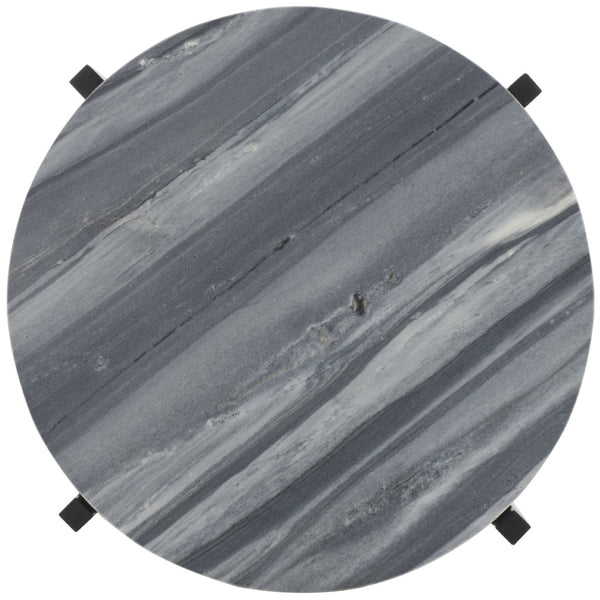 Safavieh Gustavia Round Accent Table - Modern Grey Marble Top With Sleek Black Metal Base For Stylish Decor ACC9805A
