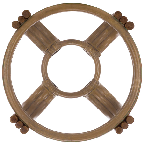 Bilian Round Accent Table With Tempered Glass Top — Rattan Craftsmanship, Compact Side Table For Versatile Styling