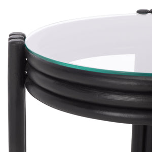 Bilian Round Accent Table With Tempered Glass Top — Rattan Craftsmanship, Compact Side Table For Versatile Styling