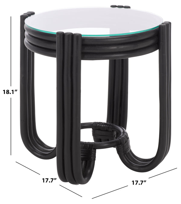 Bilian Round Accent Table With Tempered Glass Top — Rattan Craftsmanship, Compact Side Table For Versatile Styling
