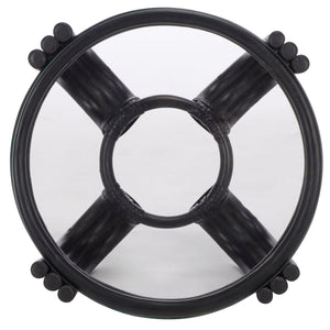 Bilian Round Accent Table With Tempered Glass Top — Rattan Craftsmanship, Compact Side Table For Versatile Styling