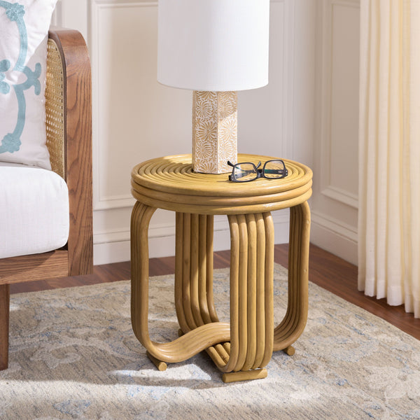 Asleesh Round Accent Table — Semisanded Rattan Side Table For Cozy Corners, Bedside & Plants 94