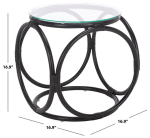 Alesha Round Accent Table With Tempered Top And Semisanded Rattan Frame For Modern Small Spaces