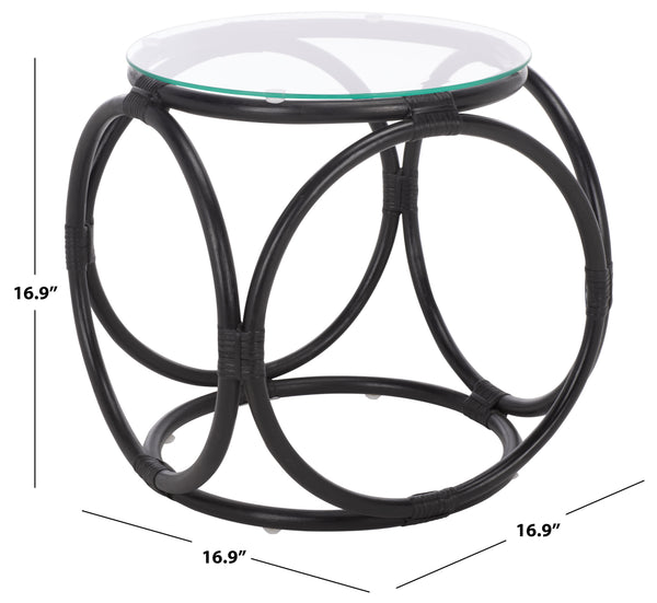 Alesha Round Accent Table With Tempered Top And Semisanded Rattan Frame For Modern Small Spaces