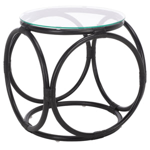 Alesha Round Accent Table With Tempered Top And Semisanded Rattan Frame For Modern Small Spaces
