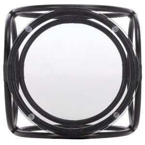 Alesha Round Accent Table With Tempered Top And Semisanded Rattan Frame For Modern Small Spaces